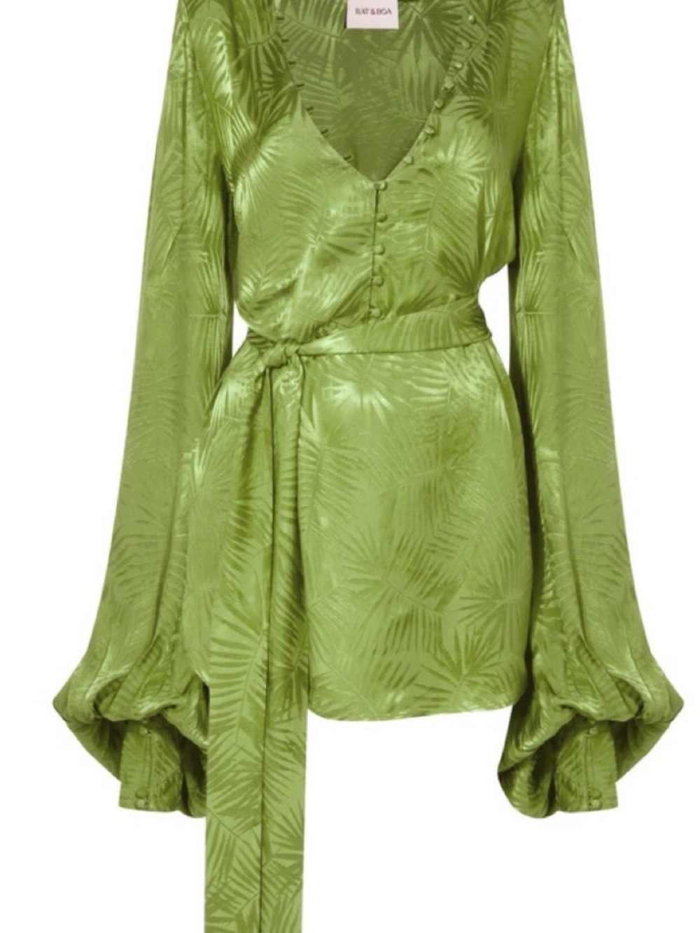 Rat & Boa Harlequin Green Jacquard Mini Dress Balloon Sleeve Small